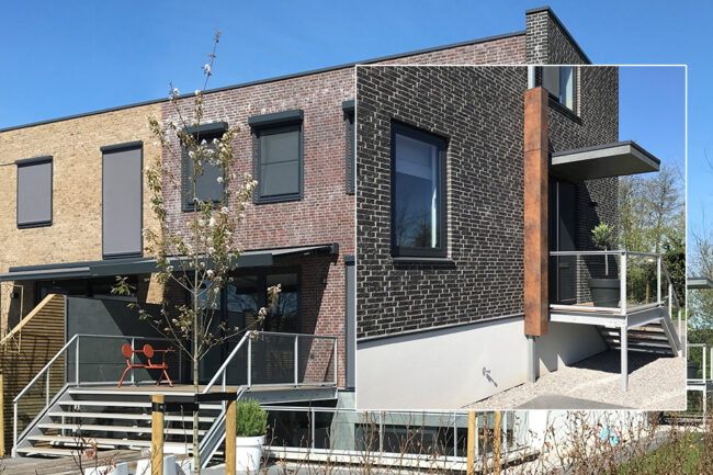 Woningen met UniKern® gevelaccenten in zinklook, zwartmetaal en Corten.