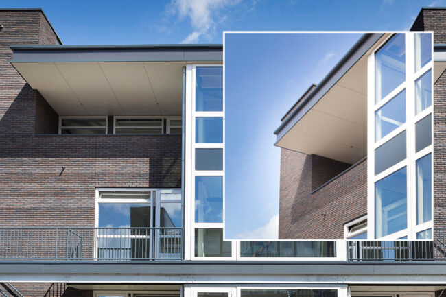 Kantoorpand met UniKern® Corten gevelbekleding en antraciet dakrand