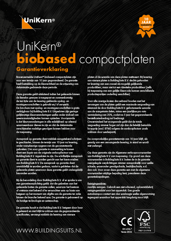 Garantieverklaring UniKern®  bouw compactplaten
