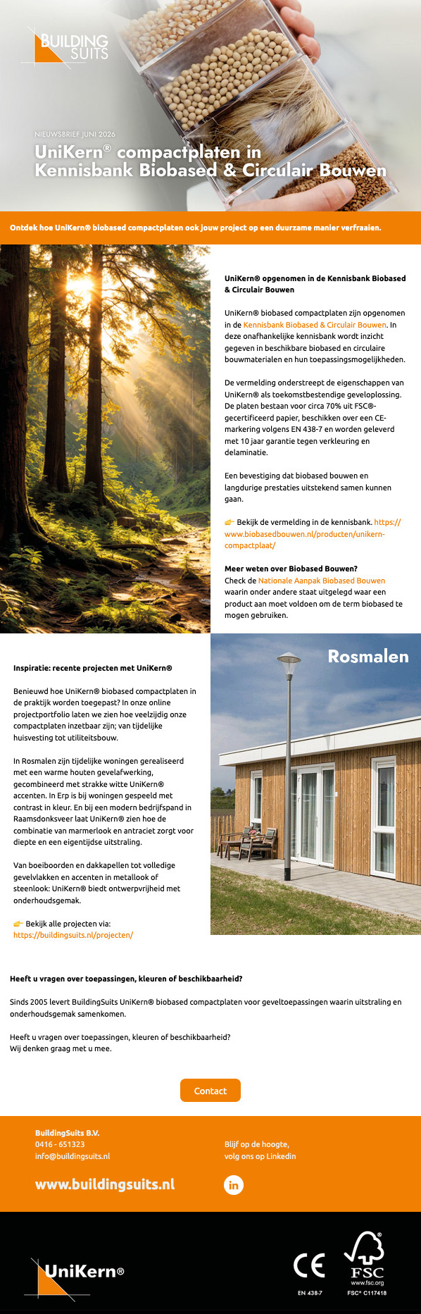 UniKern biobased compactplaten toegepast als duurzame gevelbekleding binnen een circulair bouwproject.